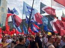 Члены КТР на шествии и митинге против повышения пенсионного возраста. Москва 19.07.2018